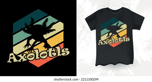 Funny Cute Axolotl Retro Sunset Vintage Axolotl T-Shirt Design