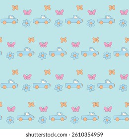 Funny Cute Baby Clothing Textile Seamless Swatch Background. Hand Drawn Doodle Infant Fabric Pattern. Cute Kawaii Whimsical Wrapping, Wallpaper Nursery Design. Vintage Elegant Retro Style. Nappy Cover