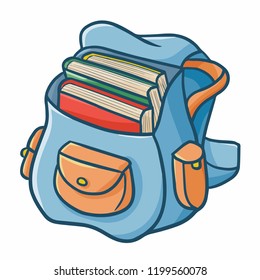 Funny and cute backpack filled with books - vector