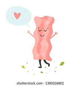 Funny cute bacon character with lettering, keto diet lover