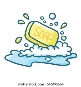 Funny and cute bar soap with water and foam - vector.