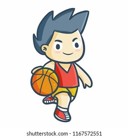 Funny and cute basketball player doing dribble - vector