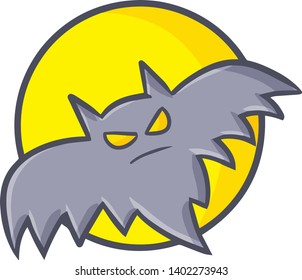Funny and cute bat with full moon behind it