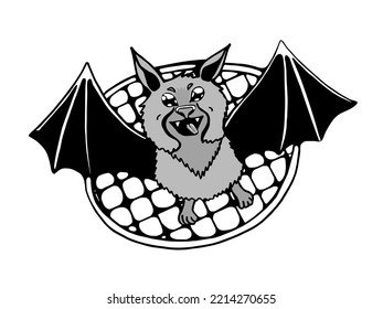 Funny cute bat shows tongue.