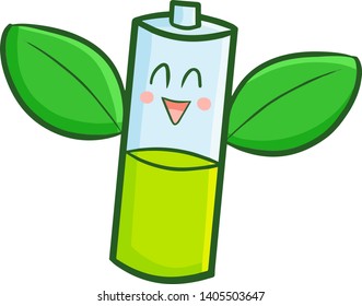 Funny and cute battery flying with leafes as a wing