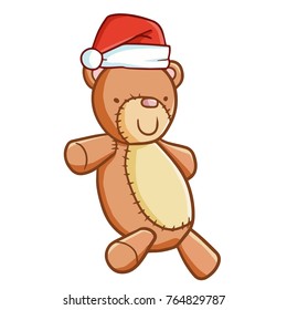 Funny and cute bear doll wearing Santa's hat for Christmas and smiling - vector.