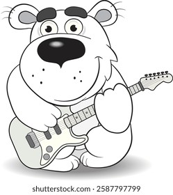 Funny cute bear plays electric guitar
