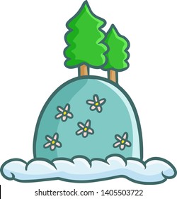 Funny and cute beautiful hill with pine tree and flower