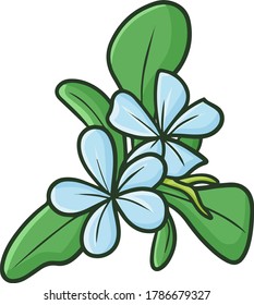 Funny and cute beautiful two blue flowers with leaves around them