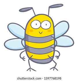 Funny and cute bee standing and smiling happily