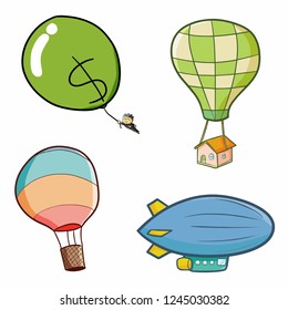 Funny and cute big helium balloon flying set - vector.