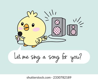 Funny and Cute bird illustration with a microphone and speaker. Comic art style baby and kids print for t-shirt sweatshirts and other uses, like posters, wallpaper, etc.