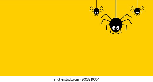 Funny Cute Black Cartoon Spider Stock Vector. Halloween greeting card in paper cut style. Spider on yellow background.