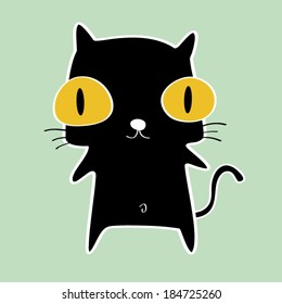 Funny cute black cat. Cartoon vector illustrate.