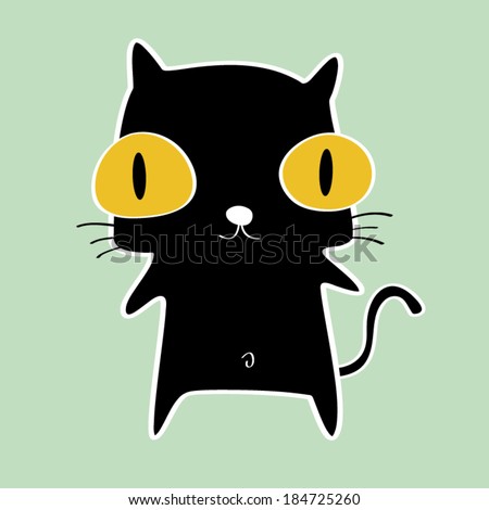 Funny cute black cat. Cartoon vector illustrate.