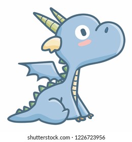 Funny and cute blue dragon staring at the sky - vector