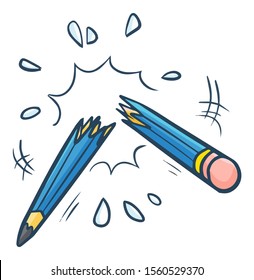 Funny and cute blue pencil getting broken in cartoon style