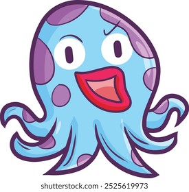 Lustige und süße blaue Tintenfisch Monster Cartoon Illustration