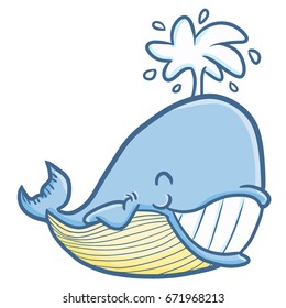 Funny and cute blue whale smiling happily - vector.