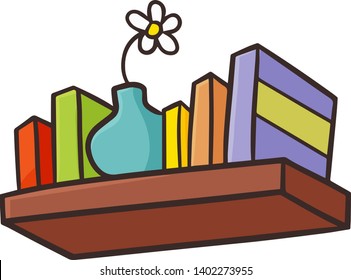 Funny and cute book shelf filled with books and vase