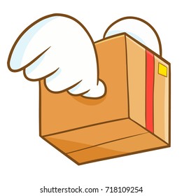 Funny and cute box package flying with wing - vector.