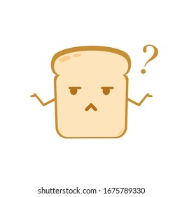 Funny cute bread character. Vector flat bread character feel puzzled. isolated on white background. Bread character concept