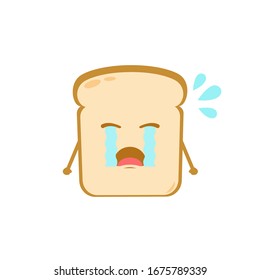 Gracioso personaje de pan lindo. El personaje de pan plano vectorial se siente triste. aislado de fondo blanco. Concepto de carácter de pan
