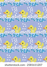 Funny, cute and bright bathing ducks squared mosaic , seamless vector pattern for design and decoration 
