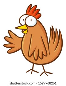 Funny and cute brown chicken in "Hi!" pose