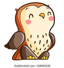 Funny and cute brown owl smiling - vector.