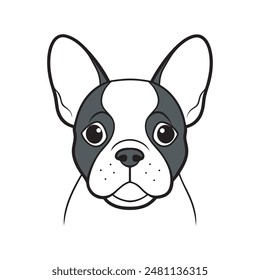 Funny cute bulldog puppy face. Dogs, pets themed design element, icon, logo. stock illustration