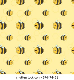 Funny and cute bumblebee seamless pattern in yellow-orange tones