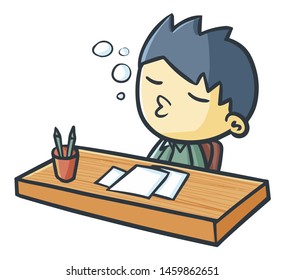 Funny and cute businessman sleeping at her desk in working hours