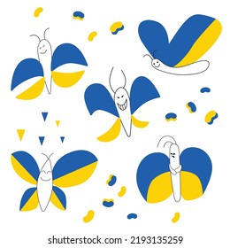 Funny, cute butterflies. Blue and yellow - colors of the Ukranian flag