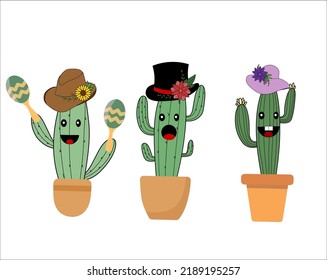 Funny Cute Cactus Plants with Hat 