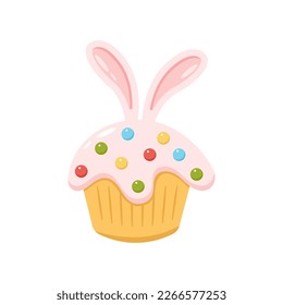 Funny cute cake with  rabbit ears for easter celebration. Vector illustration