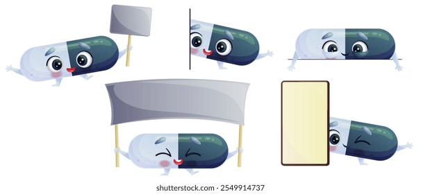 A funny cute capsule in the set. Vector illustration