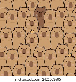 Funny cute capybaras with orange. Seamless pattern