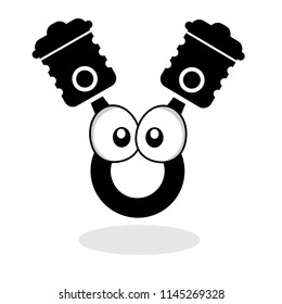 funny cute car pistons with eyes and red nose. cartoon style. illustration designed for kids.