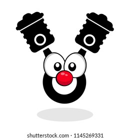 funny cute car pistons with eyes and red nose. cartoon style. illustration designed for kids.