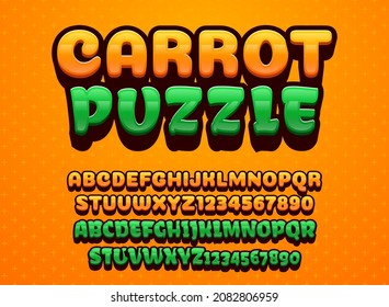 Funny Cute Carrot Puzzle 3d Cartoon Game Logo Title Text Effect