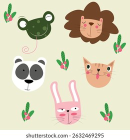 Funny and cute cartoon animals and reptiles for kids