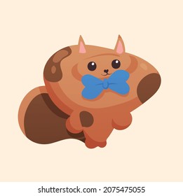 Funny cute cartoon cat with a bow