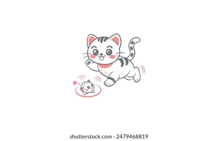 Funny and cute cartoon cat on white background.