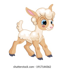 Funny cute cartoon character lamb. Vector illustration isolated on white background. For postcard, posters, nursery design, greeting card, stickers, room decor, t-shirt, kids apparel, invitation, book