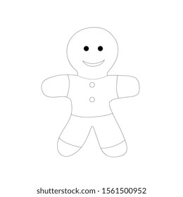 Funny cute cartoon Christmas gingerbread man. Outline illustration.