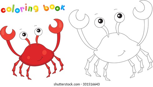 Funny cute cartoon crab. Educational coloring book. Vector illustration