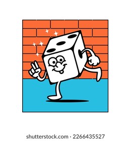 Funny cute cartoon dice cube vector illustration