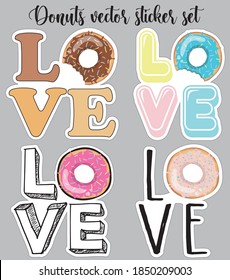 Funny cute cartoon donut slogan illustration sticker and patch set - Vector