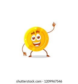 Funny and cute cartoon flat coin character, vector illustration isolated on white background